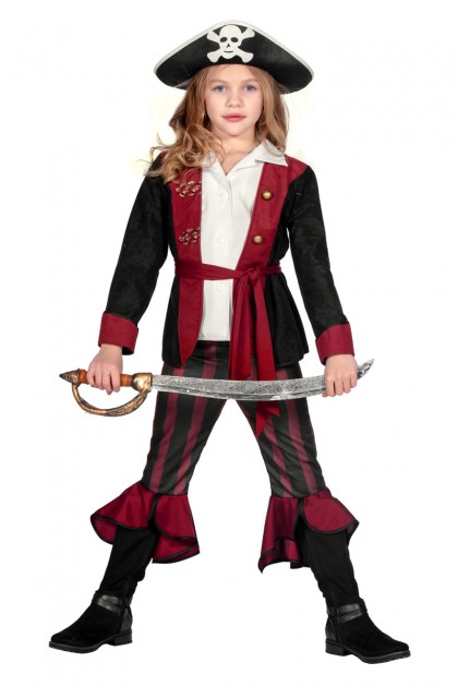 Piraat outfit meisje bordeau zwart