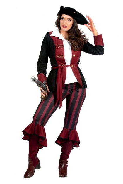 Piraat outfit dame burgundy/zwart