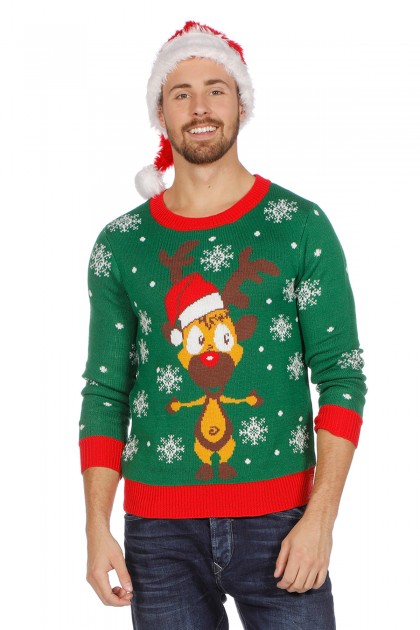 Kersttrui groen met rendier (netto) (V)