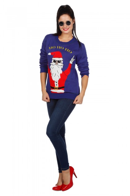 Kersttrui blauw "Rocking Santa" (netto) (V)