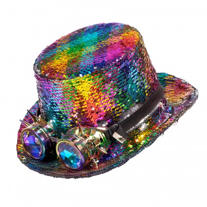 Hoge hoed Burning Man regenboog (met bril)